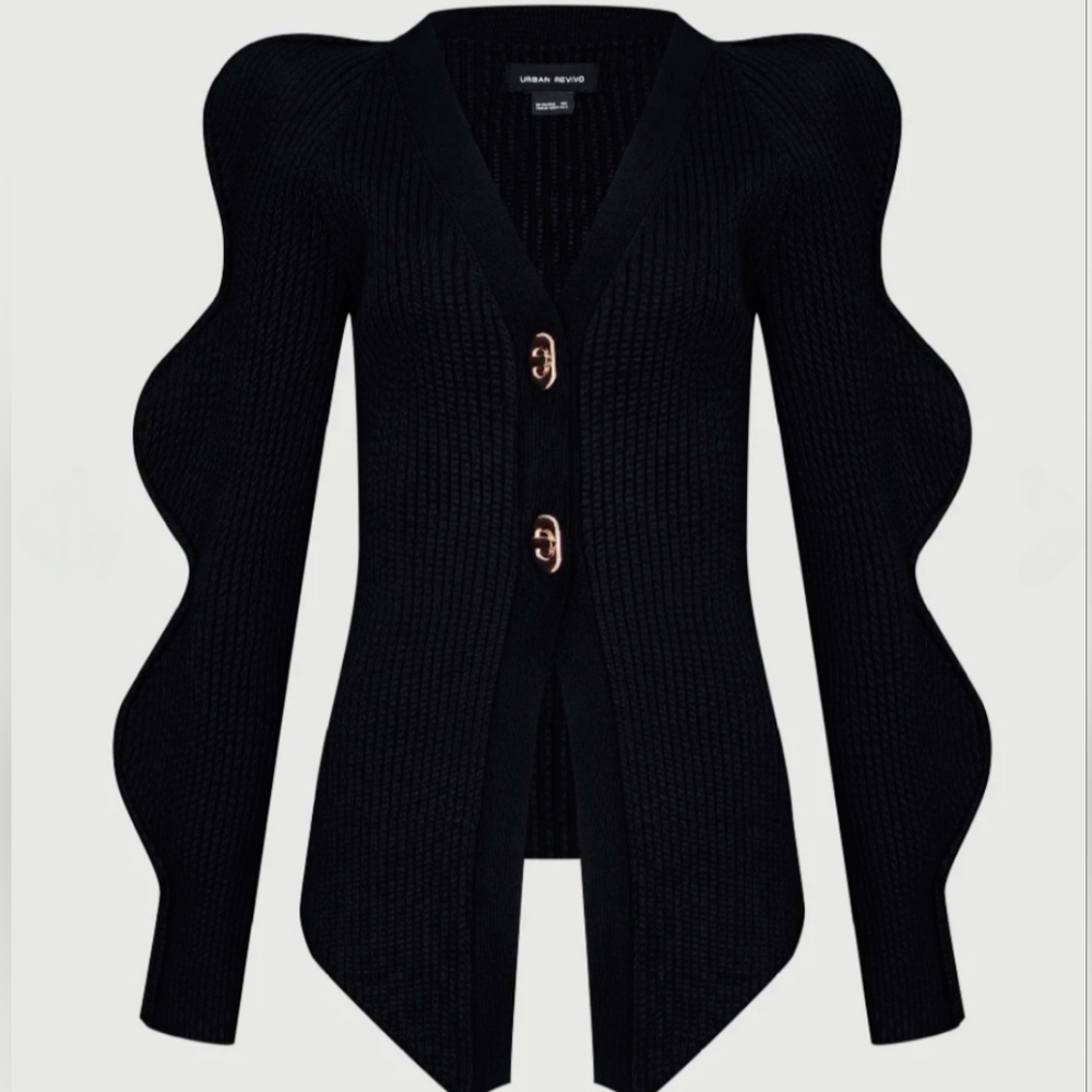 Black Statement Sleeve Knit Cardigan